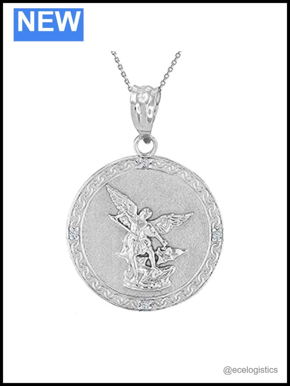 925 Sterling Silver Saint Michael Archangel Medal Pendant Necklace Rolo Chain